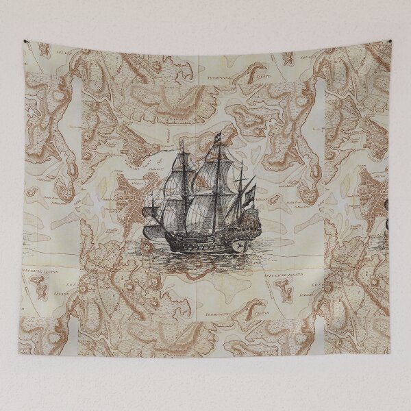 Item preview, Vintage Pirate Ship Over Antique Map – Nautical Adventure Design designed and sold by Art-Design-EM.
