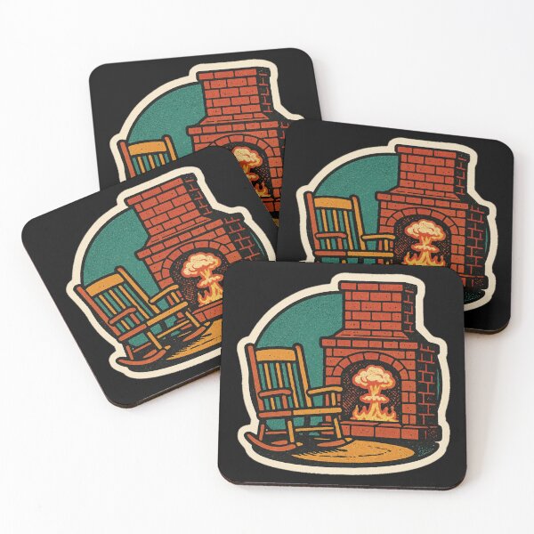 Item preview, Cozy Apocalypse Fireplace Sticker – Retro Comic Atomic Explosion in Warm Vintage Living Room, Dark Humor Retro Art designed and sold by JacobKAurumhead.