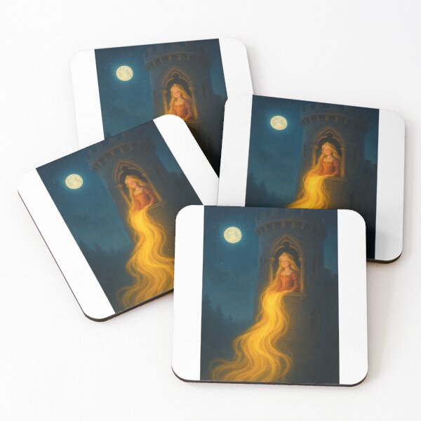 Item preview, “Medieval Tower Princess with Glowing Golden Hair – Enchanted Fairytale Art” designed and sold by RouniBoutique.