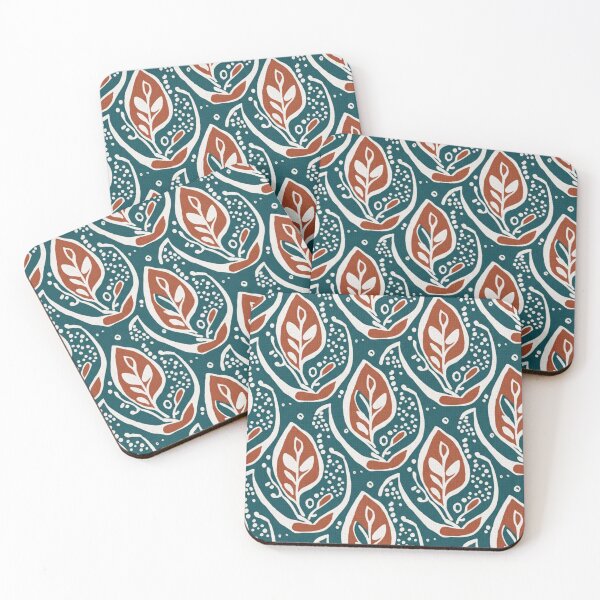 Item preview, Terracotta and White Leaf Seamless Pattern – Teal Background designed and sold by HolmeProud.
