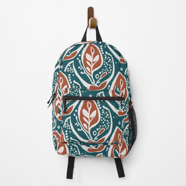 Item preview, Terracotta and White Leaf Seamless Pattern – Teal Background designed and sold by HolmeProud.