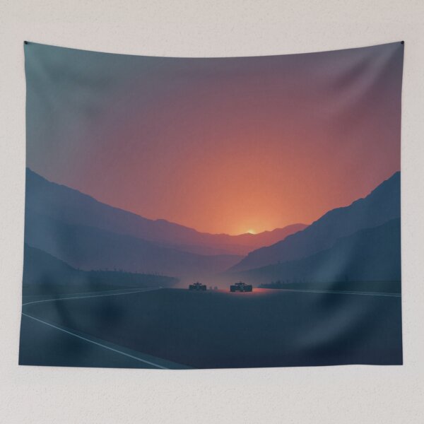 Item preview, Sunset gradient backdrop with Formula 1 cars in motion Art Inspired By Nature And The Active Outdoors designed and sold by CDC40.