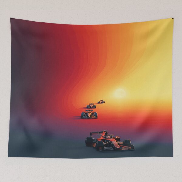Item preview, Sunset gradient backdrop with Formula 1 cars in motion Art Inspired By Nature And The Active Outdoors designed and sold by CDC40.