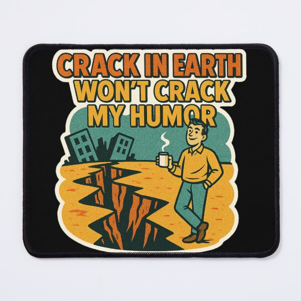Item preview, Cozy Apocalypse Humor Sticker – Retro Comic Man with Coffee over Earthquake Crack, Funny Dark Humor Post-Apocalyptic Art designed and sold by JacobKAurumhead.