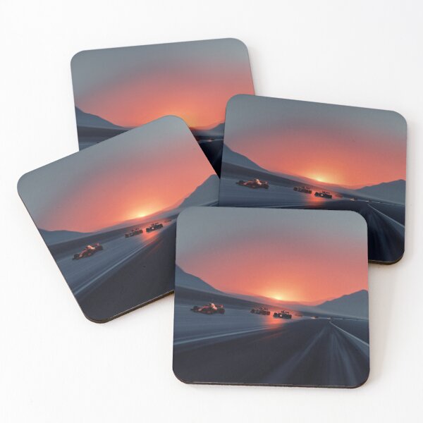Item preview, Sunset gradient backdrop with Formula 1 cars in motion Art Inspired By Nature And The Active Outdoors designed and sold by CDC40.