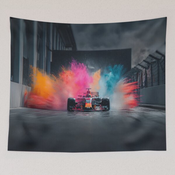 Item preview, Formula 1 car kicking up splashes of colour during a race Art Inspired By Nature And The Active Outdoors designed and sold by CDC40.