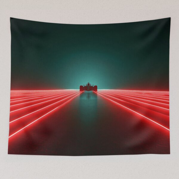 Item preview, Monochrome silhouette of a Formula 1 car against a neon-lit track Art Inspired By Nature And The Active Outdoors designed and sold by CDC40.