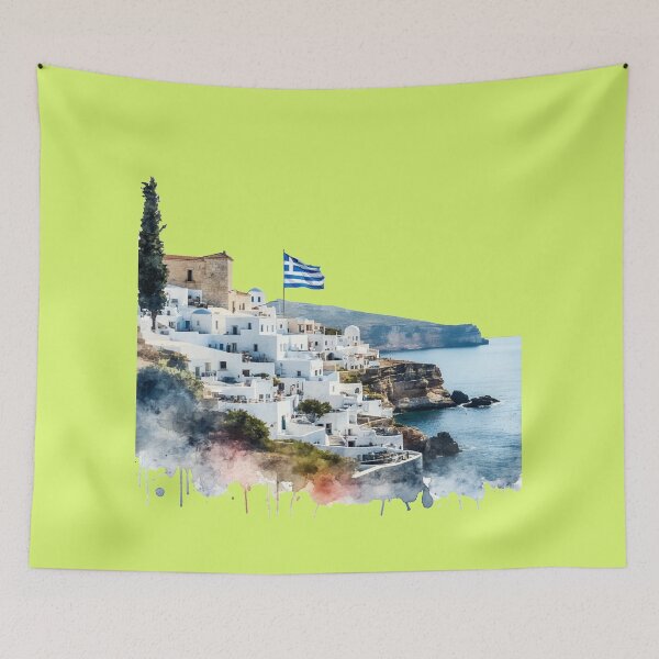Item preview,  Athens Greece Minimalist Watercolor Cityscape Sticker with Greek Flag ,  designed and sold by PaintMeWorld.