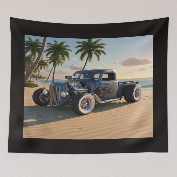 Item preview, Blue Hot Rod Truck on a Sunny Beach designed and sold by Friends Custom Creations.