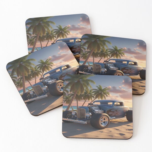 Item preview, Blue Hot Rod on a Beach at Sunset  designed and sold by Friends Custom Creations.