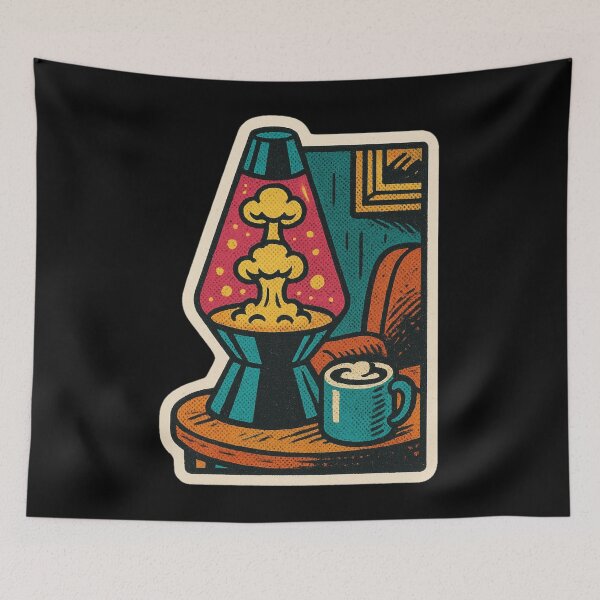 Item preview, Retro Lava Lamp Sticker – Vintage Comic Cozy Apocalypse Design with Atomic Explosion Glow and Coffee designed and sold by JacobKAurumhead.