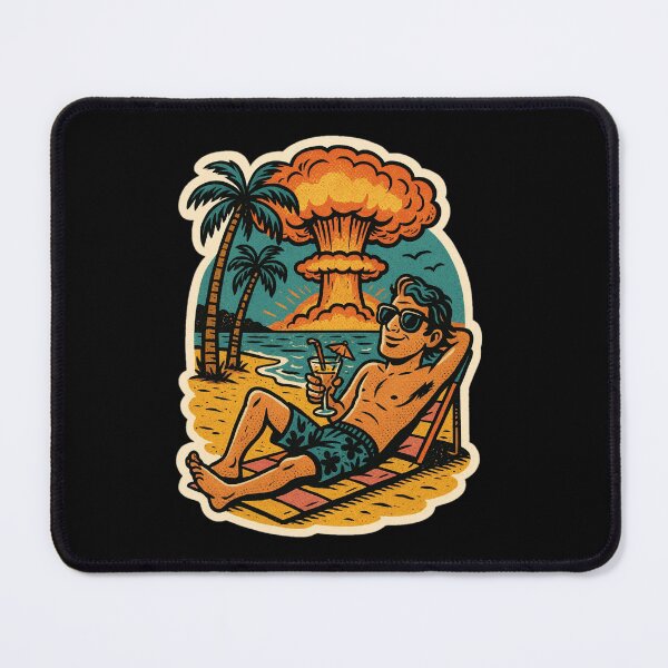 Item preview, Retro Dark Humor Beach Sticker – Relaxing Vacation with Nuclear Explosion, Cozy Apocalypse Aesthetic designed and sold by JacobKAurumhead.