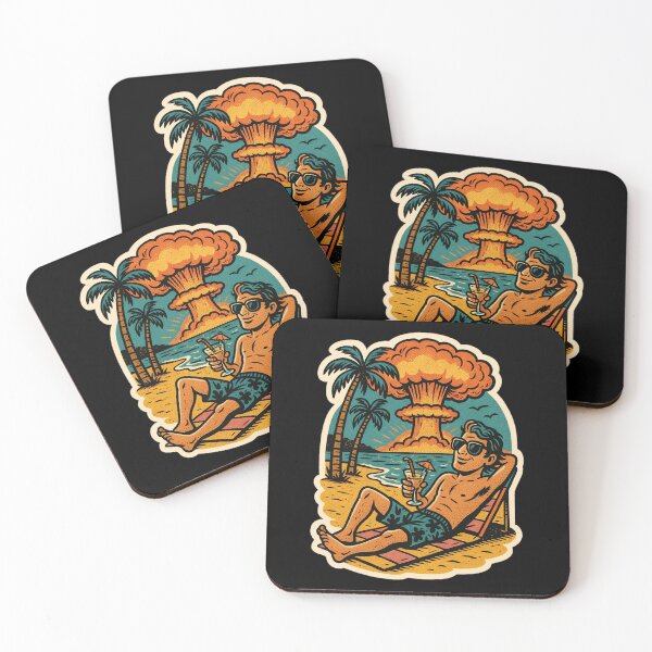 Item preview, Retro Dark Humor Beach Sticker – Relaxing Vacation with Nuclear Explosion, Cozy Apocalypse Aesthetic designed and sold by JacobKAurumhead.