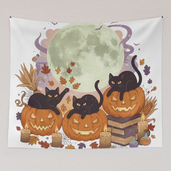 Item preview, Black Cats Halloween Pumpkin Stack designed and sold by Drip stamp.