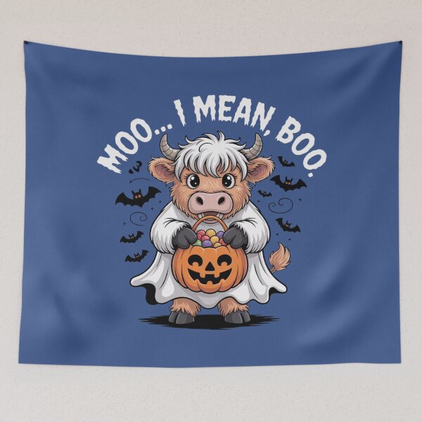 Item preview, Moo I Mean Boo Funny Highland Cow Ghost Halloween designed and sold by Dabbing Turtle Designs.