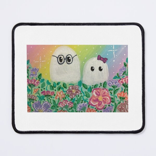 Item preview, Rainbow Ghost Pair in a Flower Garden – Whimsical Cute Ghost Art designed and sold by AshleyCasperArt.