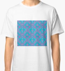 Vinatage Pink and Dark Blue Damask Pattern Classic T-Shirt