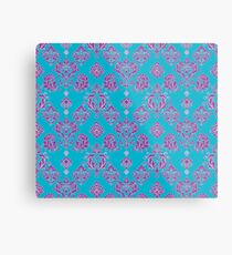 Vinatage Pink and Dark Blue Damask Pattern Metal Print