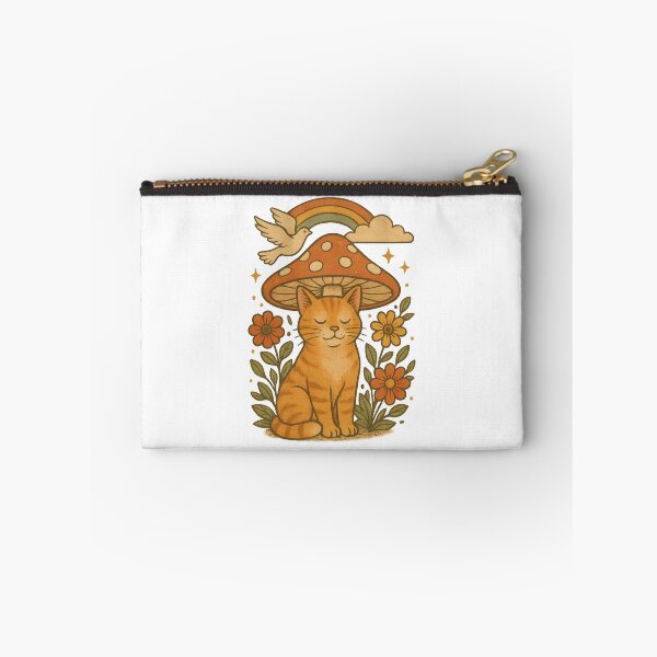Item preview, Peaceful Retro Cat Under Mushroom – Vintage Hippie Cottagecore Design designed and sold by inkoutninja.
