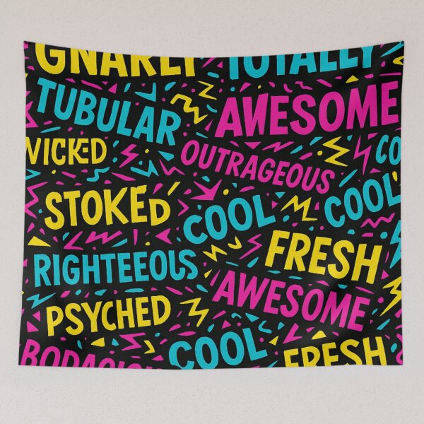 Item preview, Totally Gnarly 80s Slang Neon All-Over Print designed and sold by getpressedshirt.