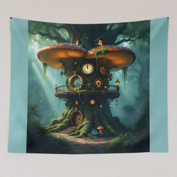 Item preview, A Colossal, Ancient Treehouse Nestled Within A Bioluminescent Mushroom Forest designed and sold by Wiss2Arts.