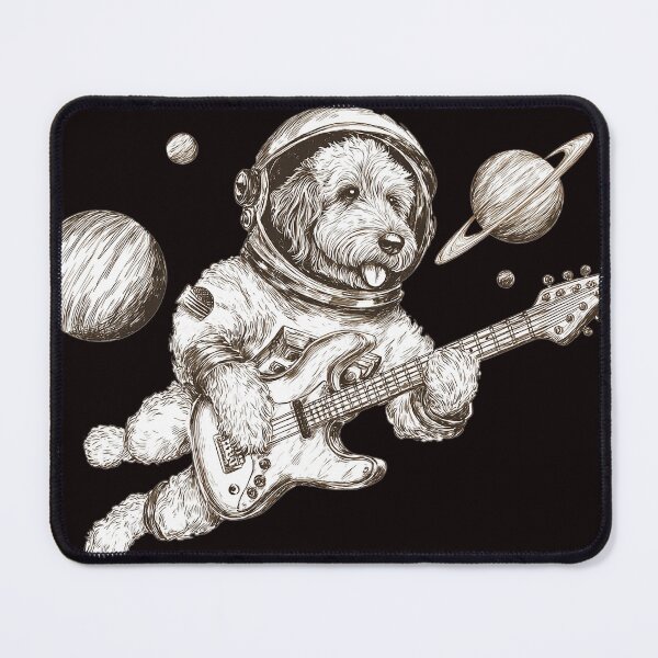 Item preview, Goldendoodle in space playing guitar designed and sold by HEXANDGLOSS.