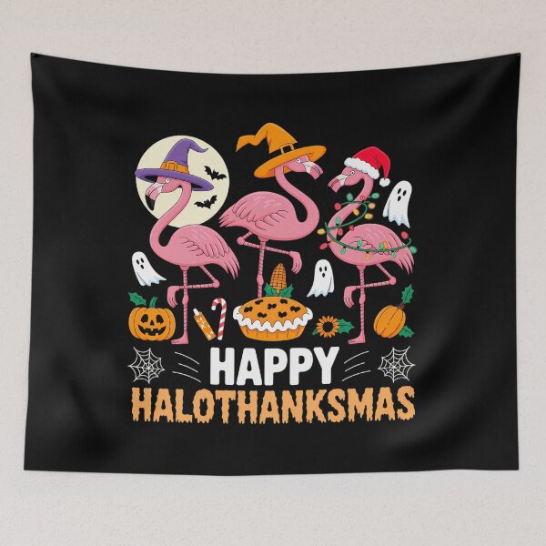 Item preview, Happy Hallothanksmas Xmas Halloween Thanksgiving Flamingo designed and sold by LeeEvans222.