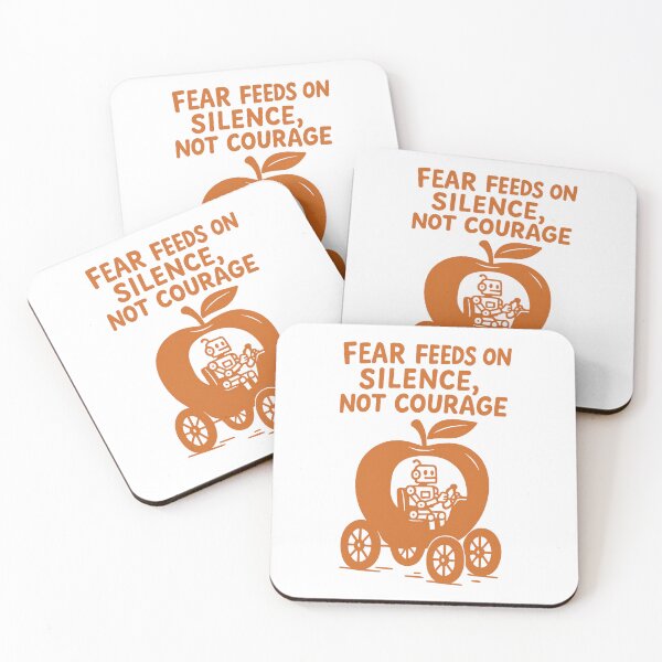 Item preview, Fear Feeds on Silence – Bold Motivational Quote with Whimsical Robot Design designed and sold by inkoutninja.