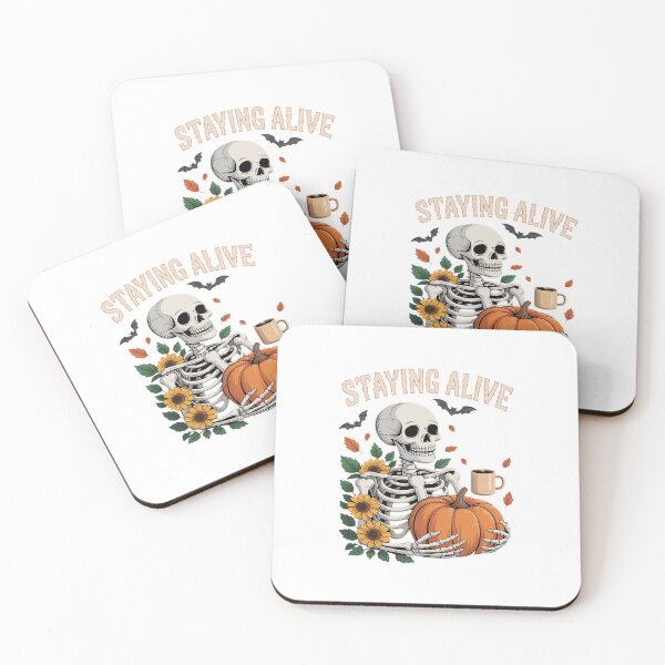Item preview, Staying Alive Halloween  Skeleton Drinking Hot Coffee designed and sold by procionartss.