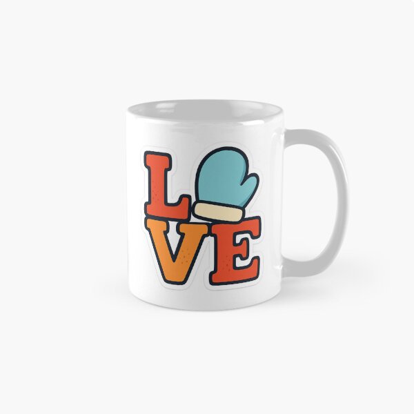 Artikelvorschau, LOVE Sticker Typografie mit kuscheligem Fäustling – Süße Winterkunst entworfen und verkauft von BoldApparel.