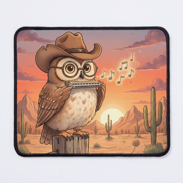 Item preview, Harmonica Owl Cowboy Sunset Art designed and sold by Drip stamp.