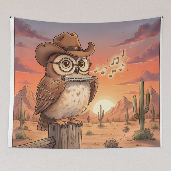 Item preview, Harmonica Owl Cowboy Sunset Art designed and sold by Drip stamp.