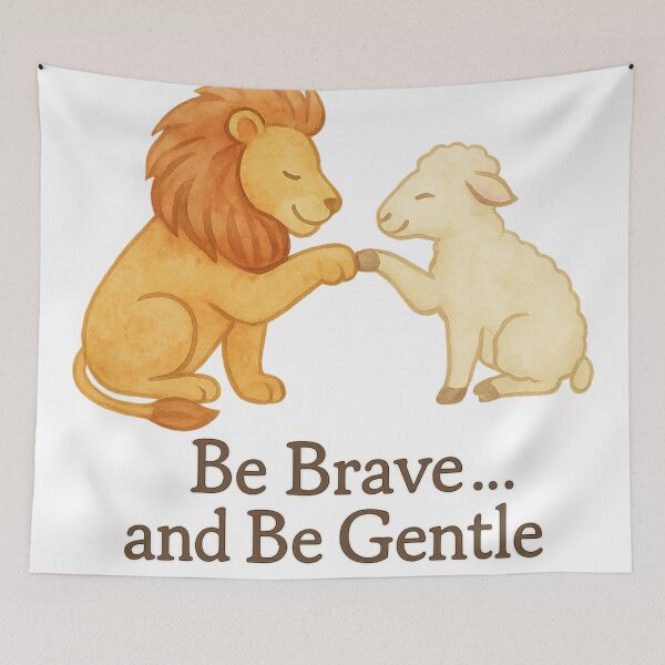 Item preview, Be Brave …and Be Gentle – Lion and Lamb Watercolor designed and sold by MforMontessori.