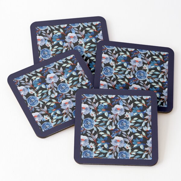 Item preview, Blue Watercolor Floral Pattern – Elegant Botanical Design on Dark Background designed and sold by AurovaPrints.