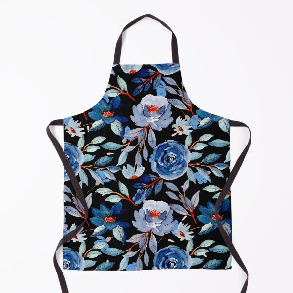 Item preview, Blue Watercolor Floral Pattern – Elegant Botanical Design on Dark Background designed and sold by AurovaPrints.