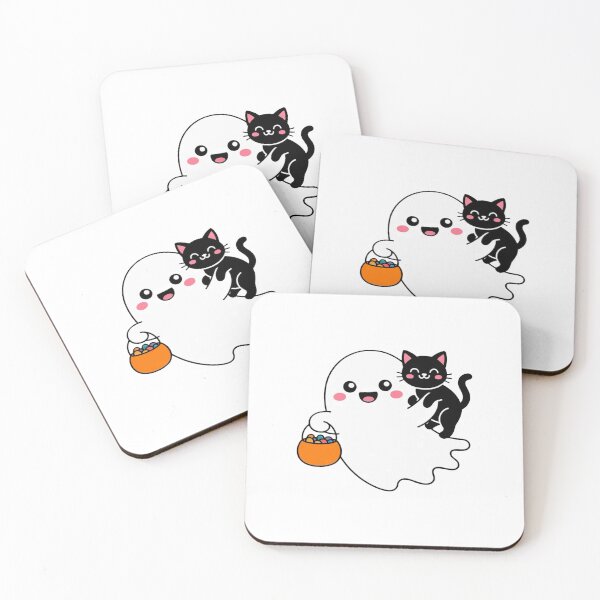 Item preview, Happy Ghost Carrying Candy with Black Cat  designed and sold by CraftyCuttable.