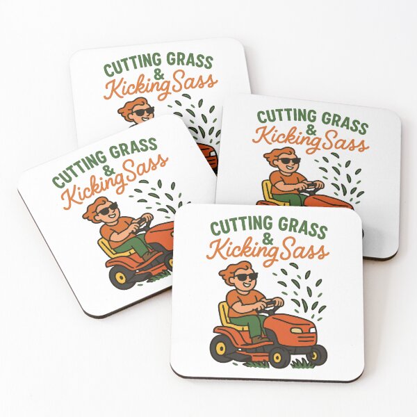 Item preview, Cutting Grass & Kicking Sass – Funny Lawn Mowing Dad Humor Design designed and sold by inkoutninja.