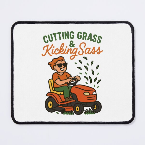 Item preview, Cutting Grass & Kicking Sass – Funny Lawn Mowing Dad Humor Design designed and sold by inkoutninja.