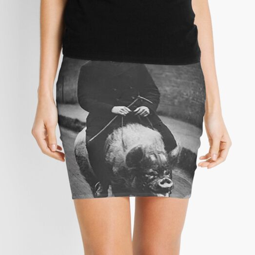 Vintage Man Riding a Pig Mini Skirt