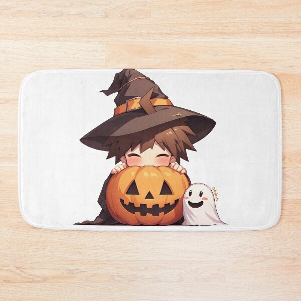 Item preview, Makoto Naegi Danganronpa Halloween Pumpkin Witch Brown Orange Cute Kawaii Chibi Anime designed and sold by HumbertoValveno.