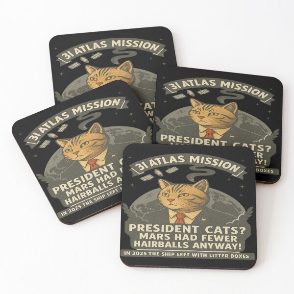 Item preview, President Cats Parody – Retro Sci-Fi Atlas Mission Cat Humor Art designed and sold by POD DYNASTY | Original Print On Demand T-Shirt Graphics.