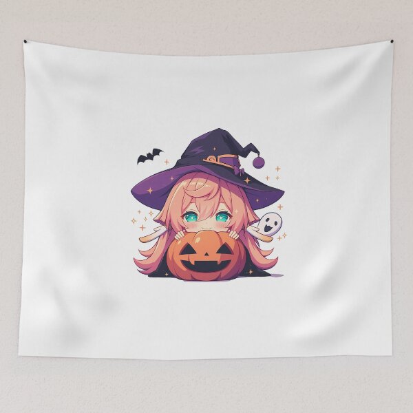 Item preview, Game Yanfei Genshin Impact Chibi Halloween Pumpkin Cute Anime Girl Magic designed and sold by HumbertoValveno.