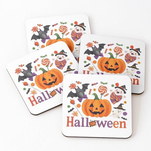 Item preview, Cheerful ghost wearing witch hat with pumpkins and bats Halloween designed and sold by PWDigitalArt.