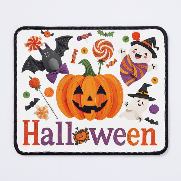 Item preview, Cheerful ghost wearing witch hat with pumpkins and bats Halloween designed and sold by PWDigitalArt.