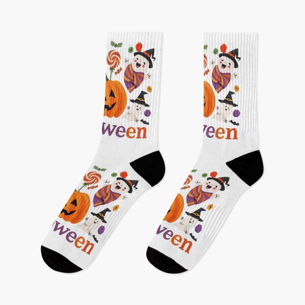 Item preview, Cheerful ghost wearing witch hat with pumpkins and bats Halloween designed and sold by PWDigitalArt.