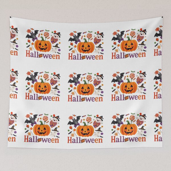 Item preview, Cheerful ghost wearing witch hat with pumpkins and bats Halloween designed and sold by PWDigitalArt.