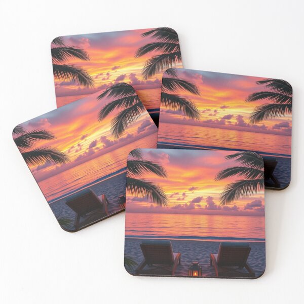 Item preview, Tropical Sunset Bliss | Beach Loungers, Palm Trees & Ocean Glow designed and sold by Vida e Arte.