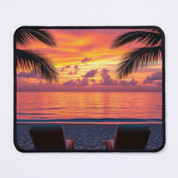 Item preview, Tropical Sunset Bliss | Beach Loungers, Palm Trees & Ocean Glow designed and sold by Vida e Arte.