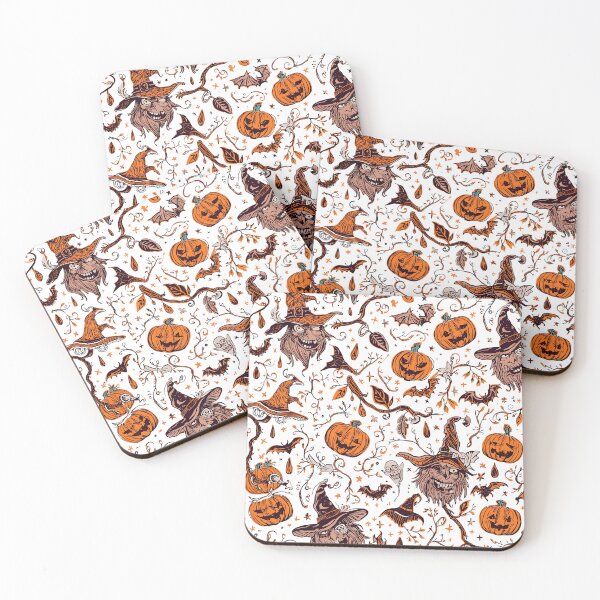 Item preview, Whimsical Halloween pattern with cute ghosts jack o lanterns bats and witch hat designed and sold by PWDigitalArt.