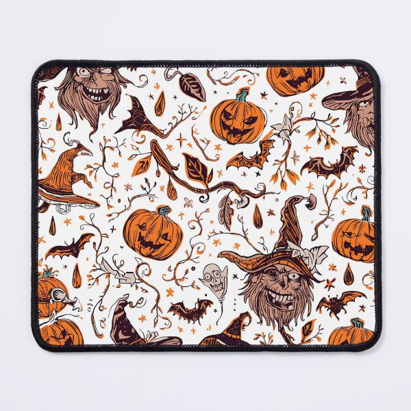 Item preview, Whimsical Halloween pattern with cute ghosts jack o lanterns bats and witch hat designed and sold by PWDigitalArt.